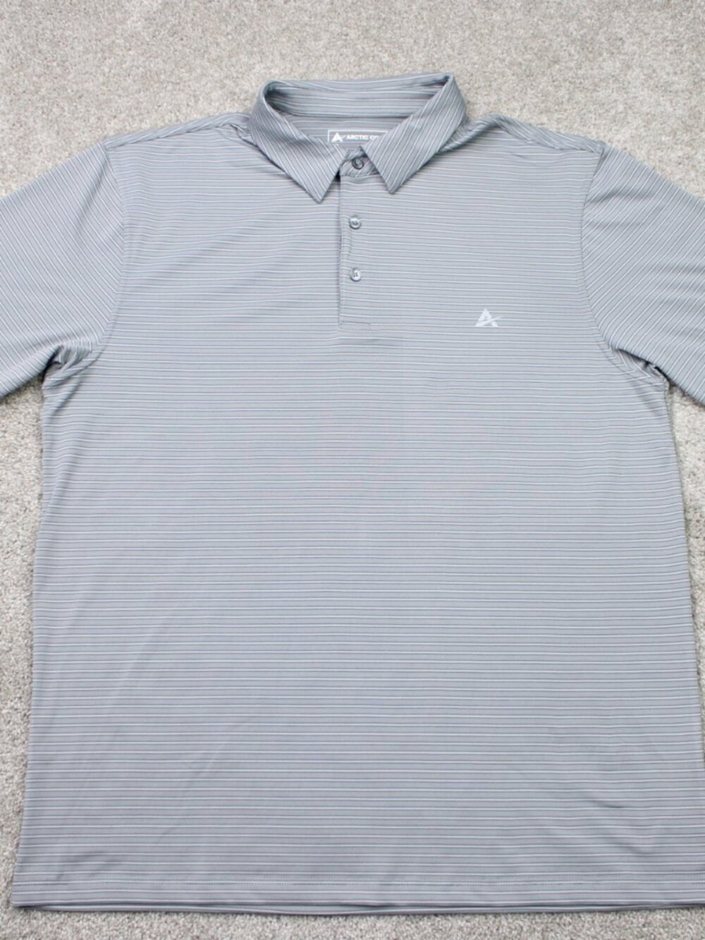 Arctic Cool Polo Shirt Mens XL Gray Striped Polyester Stretch Short Sleeve